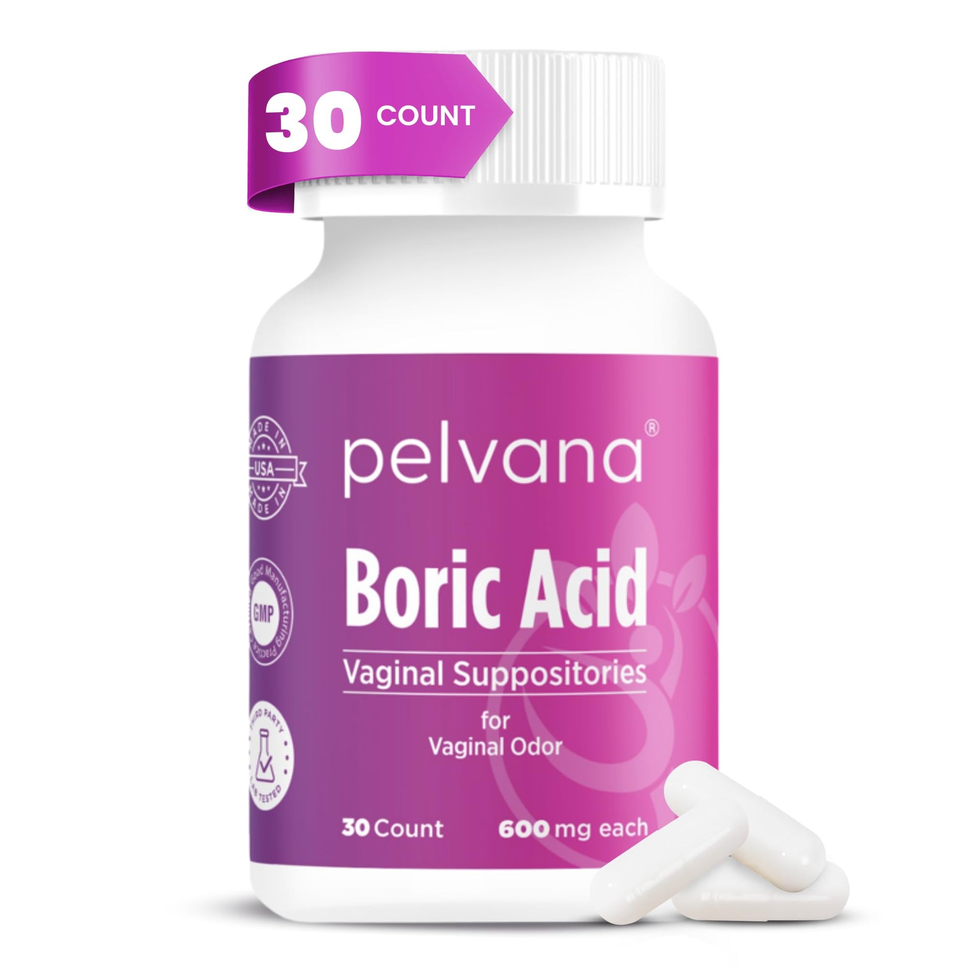 Pelvana Boric Acid Suppositories for Women - 30 Count - 600mg Boric Acid Capsules for Vaginal Odor Use PelvanaBuy Supplements Australia