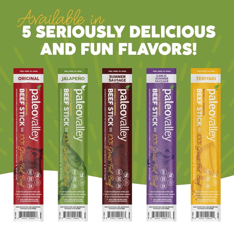 Paleovalley 100% Grass Fed Jalapeno Beef Sticks - Delicious Gluten Free Beef Snack - High Protein Keto Friendly PaleovalleyBuy Supplements Australia