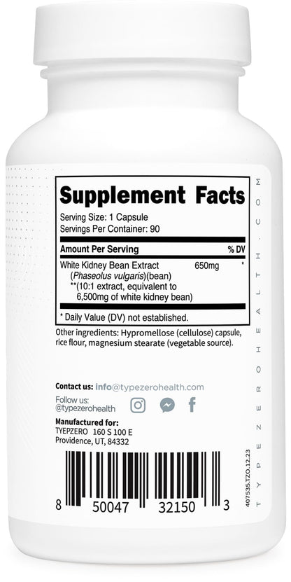 Type Zero Clean White Kidney Bean Capsules (6,500 MG Equivalent Per Serving, 90 Count) - Non-GMO, Gluten Free Type ZeroBuy Supplements Australia