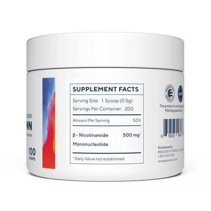 Renue By Science NMN Powder | 100g Fast Dissolve Powder Supplement | 500mg Nicotinamide Mononucleotide per Serving