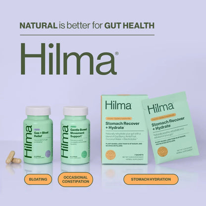 Hilma Natural Gas and Bloating Relief for Women, Doctor Formulated with Organic Ingredients, Lemon Balm, Fennel and Peppermint Leaf, 50 Vegan Capsules HilmaBuy Supplements Australia