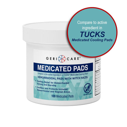 GeriCare Medicated Cooling Pads with Witch Hazel. for Soothing Itch, Discomfort, and Burning, Pre-Moistened Pads Ideal for Sensitive Areas, 100 Count (Pack of 1) GeriCareBuy Supplements Australia
