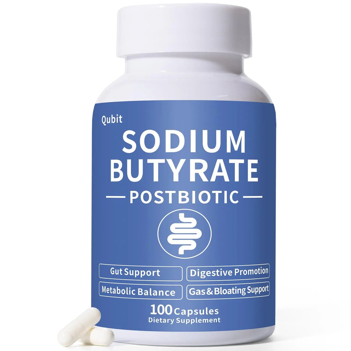 Sodium Butyrate Supplement – Postbiotic for Gut Health, Supports Digestion, IBS, Leaky Gut & Stomach Comfort – Low Odor, Easy to Swallow, No Side Effects – 100 Vegan Capsules QUBITBuy Supplements Australia