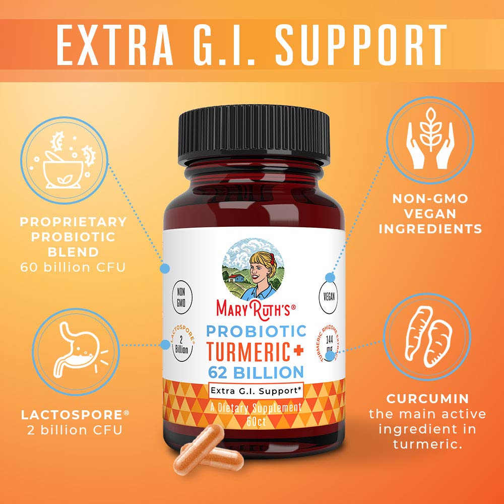 MaryRuth Organics Probiotic Turmeric + Extra GI Support | 62 Billion CFU | Organic Ingredients Turmeric Complex with Probiotics | Turmeric Curcumin Capsules for Digestion | Vegan | 60 Count MARYRUTH'SBuy Supplements Australia