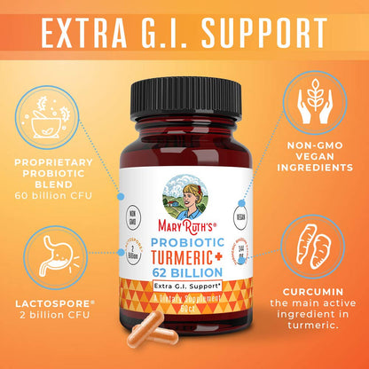 MaryRuth Organics Probiotic Turmeric + Extra GI Support | 62 Billion CFU | Organic Ingredients Turmeric Complex with Probiotics | Turmeric Curcumin Capsules for Digestion | Vegan | 60 Count MARYRUTH'SBuy Supplements Australia