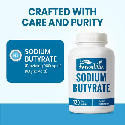 ForestVibe Sodium Butyrate Supplement 1200mg, Yielding 960mg Butyric Acid, 120 Vegan Capsules, 2 Month Supply, Non-GMO & Gluten Free Postbiotic Supplement ForestVibeBuy Supplements Australia