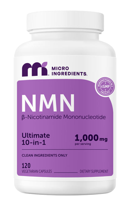 Micro Ingredients NMN Complex 1000mg Per Serving, 120 Veggie Capsules | 10-in-1 with Nicotinamide Mononucleotide, Resveratrol, CoQ10, Quercetin & Glutathione