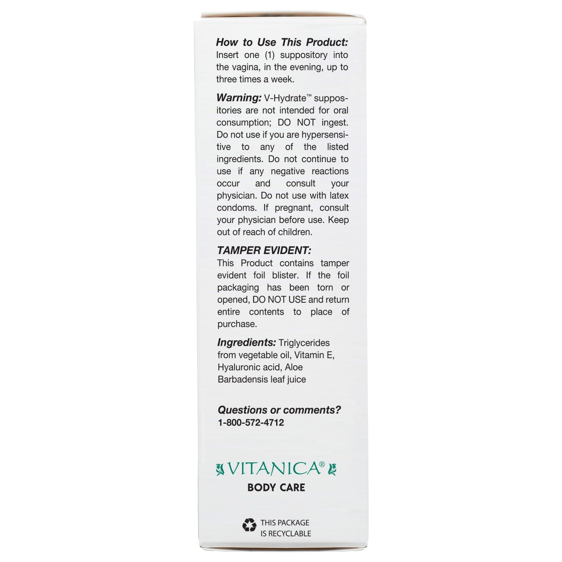 Vitanica V-Hydrate, Hyaluronic Acid Vaginal Suppositories for Comfort and Vaginal Hydration with Aloe Vera and Vitamin E, Hormone-Free & Drug-Free, Vegan, 2 Month Supply, 24 Count VitanicaBuy Supplements Australia