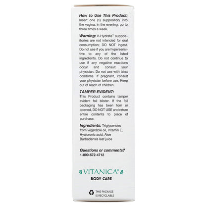 Vitanica V-Hydrate, Hyaluronic Acid Vaginal Suppositories for Comfort and Vaginal Hydration with Aloe Vera and Vitamin E, Hormone-Free & Drug-Free, Vegan, 2 Month Supply, 24 Count VitanicaBuy Supplements Australia
