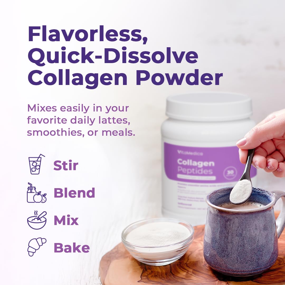 VitaMedica Collagen Peptides Powder for Women & Men - Healthy Hair, Skin, Nails, Bones and Joints - Hydrolyzed Types I & III, Grass-Fed, Pasture-Raised Protein, Zero Sugar - 30 Servings VitaMedicaBuy Supplements Australia