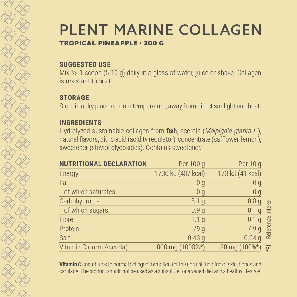 Plent Pure Marine Collagen Tropical Pineapple - Stay Beautiful - 5G Daily - Collagen Peptides - 300g PlentBuy Supplements Australia