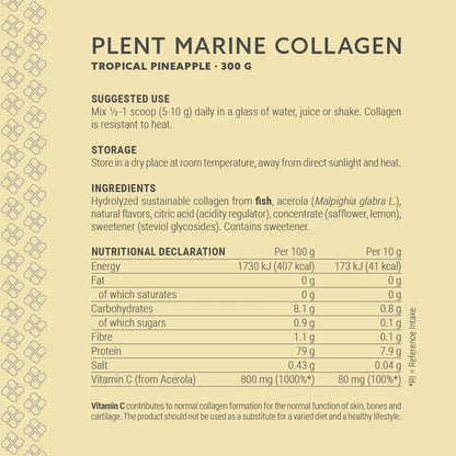 Plent Pure Marine Collagen Tropical Pineapple - Stay Beautiful - 5G Daily - Collagen Peptides - 300g PlentBuy Supplements Australia