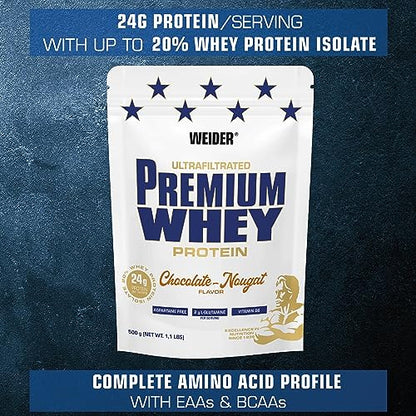 Weider Premium Whey (500g) Chocolate-Nougat Flavour. Ultrafiltrated Proteins from Whey Protein WeiderBuy Supplements Australia