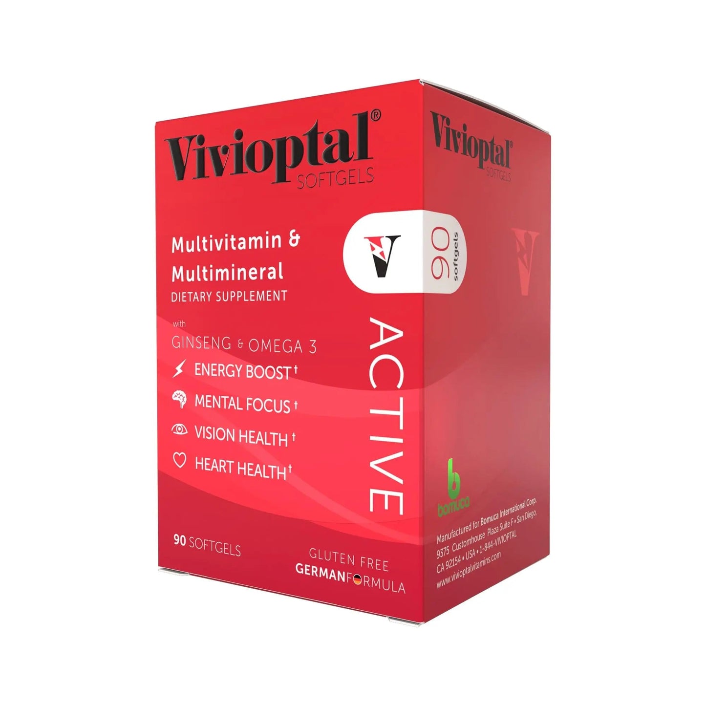 Vivioptal Active, 90 Softgels, Ginseng & Omega 3, Multivitamin & Multimineral, Gluten Free, German Formula Vivioptal Vitamins