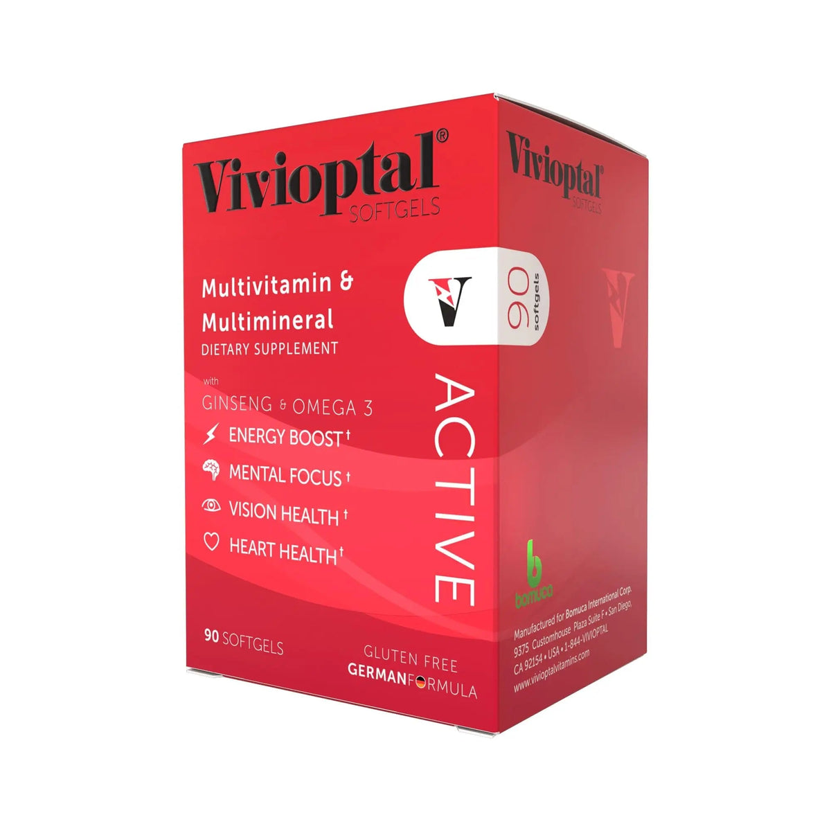 Vivioptal Active, 90 Softgels, Ginseng & Omega 3, Multivitamin & Multimineral, Gluten Free, German Formula Vivioptal Vitamins