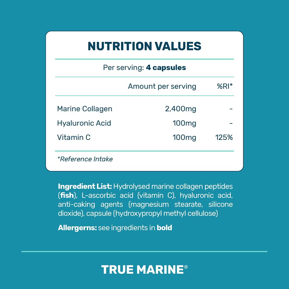 TRUE MARINE Collagen Capsules - 2,400mg of Marine Collagen with Hyaluronic Acid & Vitamin C - Skin, Hair, Nails & Joint Support TRUE MARINEBuy Supplements Australia