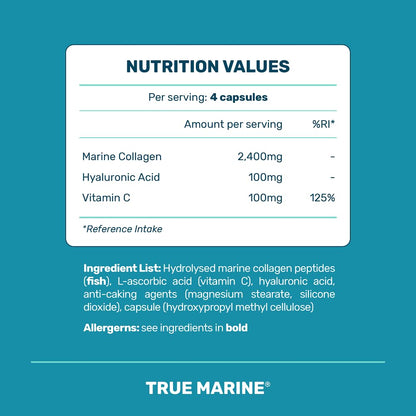 TRUE MARINE Collagen Capsules - 2,400mg of Marine Collagen with Hyaluronic Acid & Vitamin C - Skin, Hair, Nails & Joint Support TRUE MARINEBuy Supplements Australia