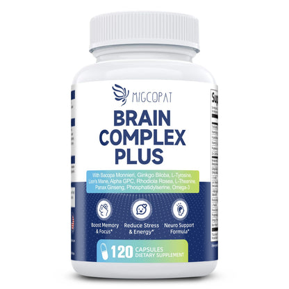 Brain Supplements for Memory & Focus - Nootropic with Bacopa Monnieri, Lion's Mane, Alpha GPC, Phosphatidylserine | Supports Mental Clarity & Cognitive Function | Vitamin B6 & B12-120 Capsules MigcopatBuy Supplements Australia