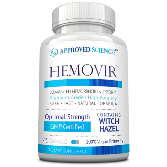 Approved Science Hemovir - Hemorrhoid Support Supplement - Witch Hazel, Horse Chestnut - 45 Capsules - 1 Bottle - Vegan Approved ScienceBuy Supplements Australia