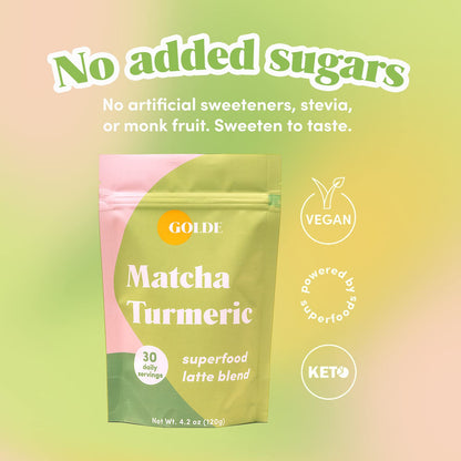 GOLDE - Superfood Latte Blend - Matcha Turmeric - Plant-Based w/Turmeric, Coconut, & Matcha - Stress Balance - Vegan, Keto, & Sugar-Free - 30 Servings GOLDEBuy Supplements Australia