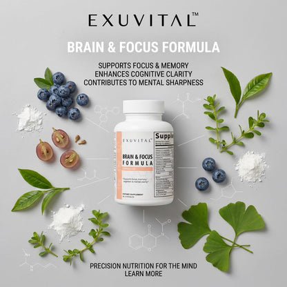 EXUVITAL Brain & Focus Formula, Veggie Capsules, 60 Count, Nootropic Supplement with Vitamins, Minerals and Proprietary Blend for Clarity, Memory, Cognition and Mental Focus EXUVITALBuy Supplements Australia