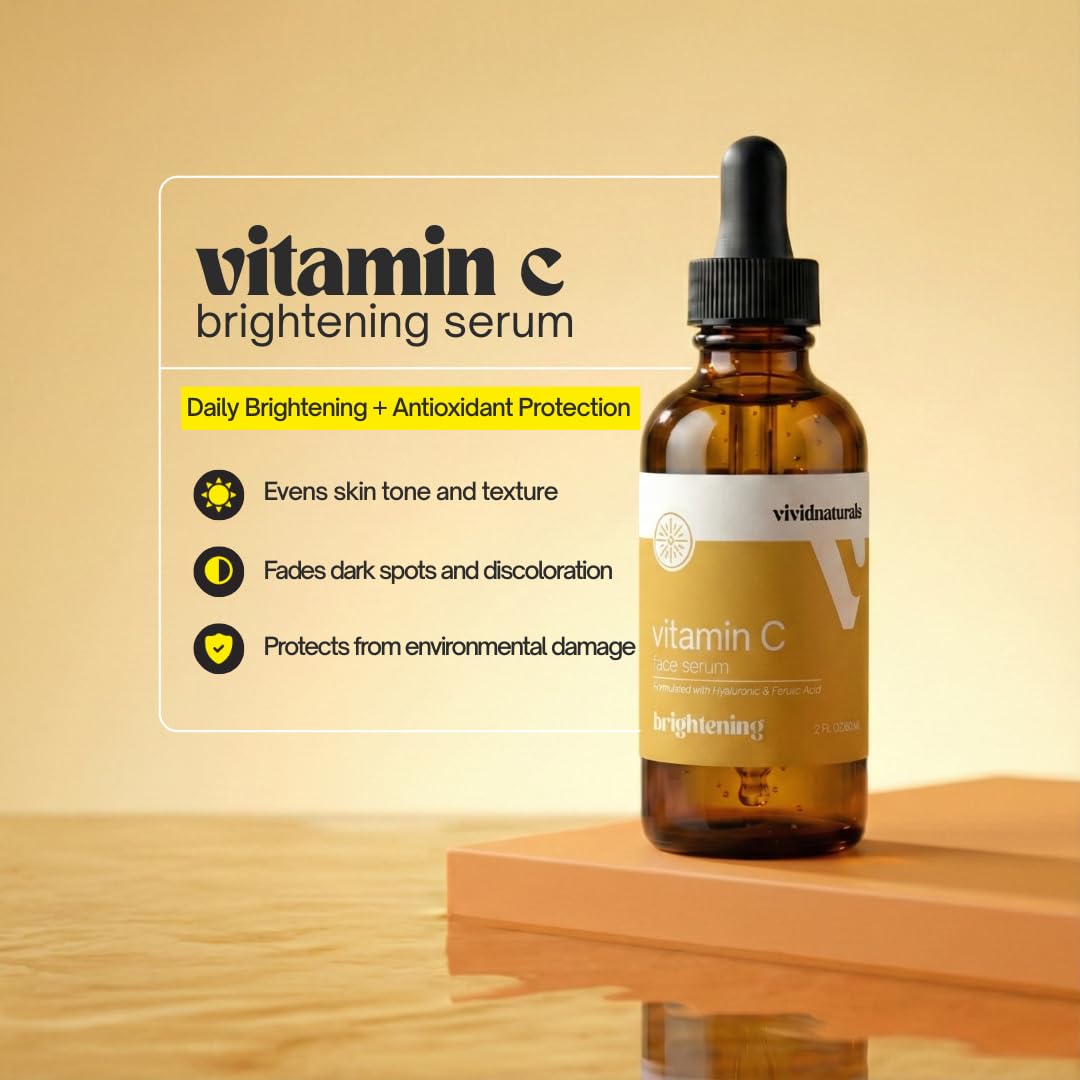 Vivid Naturals Vitamin C Serum For Face With Hyaluronic and Ferulic Acid 60ml Made In USA - Lightweight Non-Sticky Vit C Serum Face for Hydrating Brighter Smooth Fresh Skin Glow Fast Absorbing Vivid Naturals buy supplements Au