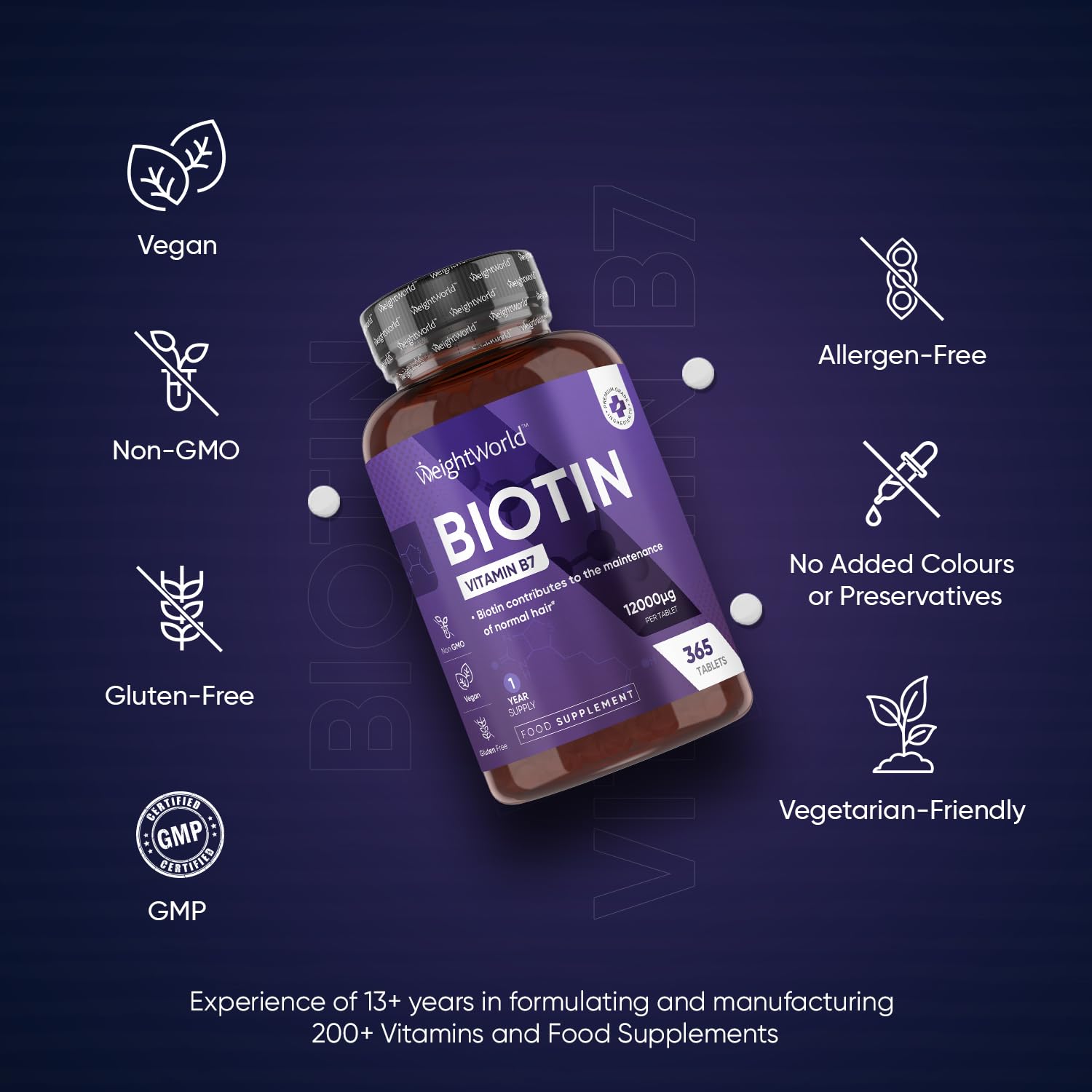 Biotin Hair Growth Supplement 12000mcg - 365 Vegan Biotin Tablets (1 Year Supply) maxmedixBuy Supplements Australia