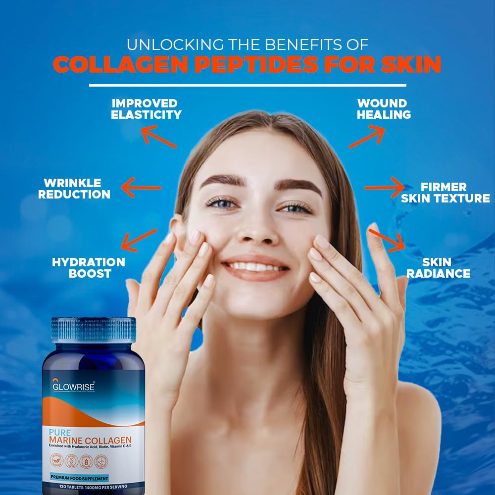 Pure Marine Collagen 120 Tablets 1400mg - Premium Blend with Hyaluronic Acid, Biotin, Vitamin C & E GLOWRISEBuy Supplements Australia