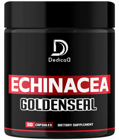 Supplement container with 'Echinacea Goldenseal' on a black background
