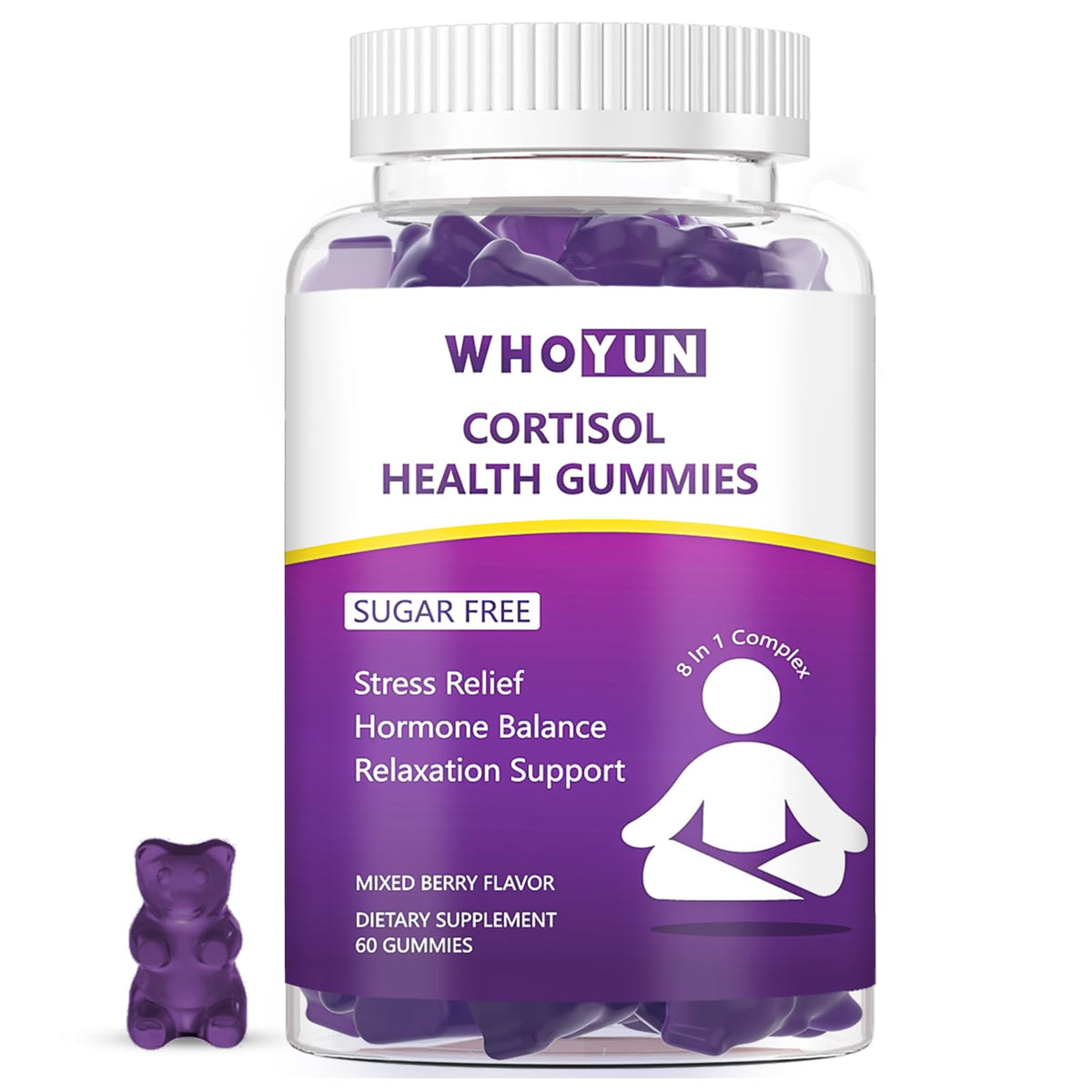 Whoyun Cortisol Supplement Gummies for Women, Lower Cortisol with Phosphatidylserine Ashwagandha Magnesium, Stress Relief, Vegan Sugar Free, 60 Count WhoyunBuy Supplements Australia