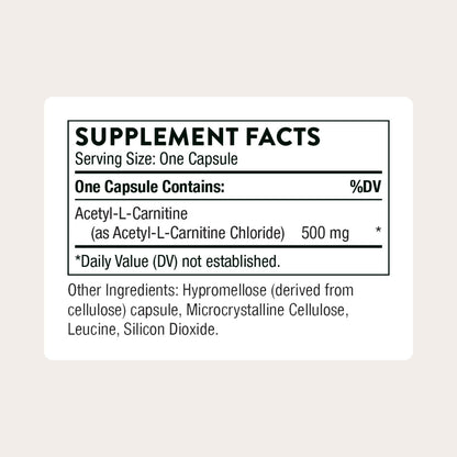 THORNE - Acetyl-L-Carnitine - 500 mg - Supports Brain Function & Healthy Nerve Sensations in The Hands & Feet* - Gluten, Dairy & Soy-Free - 60 Capsules THORNEBuy Supplements Australia