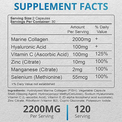 Applied vitamin Marine Collagen Capsules 2000mg-Enhance with Hyaluronic Acid, Zinc, Vitamin C & Biotin 120 Applied VitaminBuy Supplements Australia