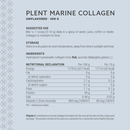 Plent Pure Marine Collagen Unflavored - Stay Beautiful - 5G Daily - Collagen Peptides - 300g PlentBuy Supplements Australia