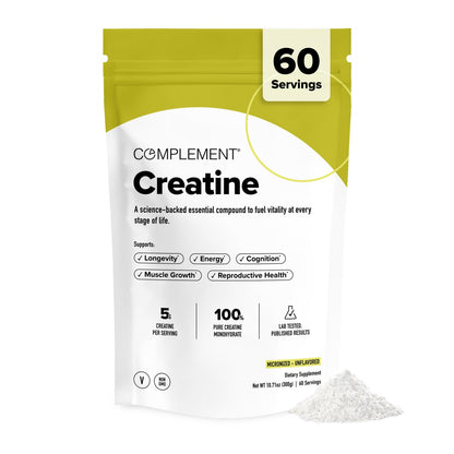 Complement Creatine Monohydrate Micronized Powder for Women and Men (5g, 60 Servings) Pre Workout, Post Workout, Muscle Recovery, Brain Health, Longevity- Vegan, Unflavored ComplementBuy Supplements Australia