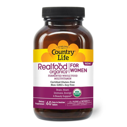 Country Life Realfood Organics Women’s Multivitamin – USDA Organic, Vegan, Gluten-Free – 1,300mg Fermented Whole Foods, Vitamins D, E, B, Folate & Biotin Country Life