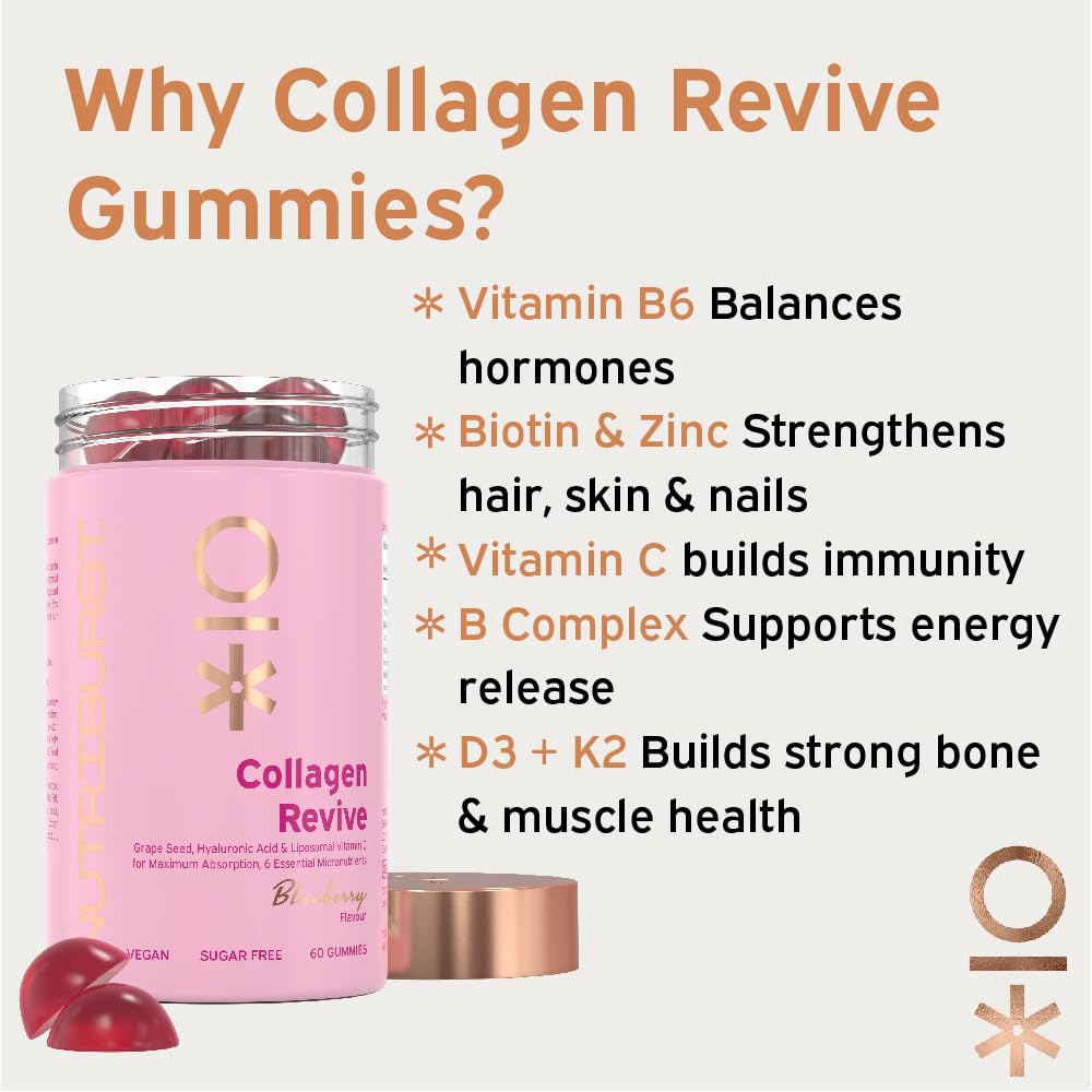 Nutriburst - Vegan Collagen Revive Gummies - Biotin (100µg), Hyaluronic Acid (100mg) + Vitamin C (80mg) NutriburstBuy Supplements Australia