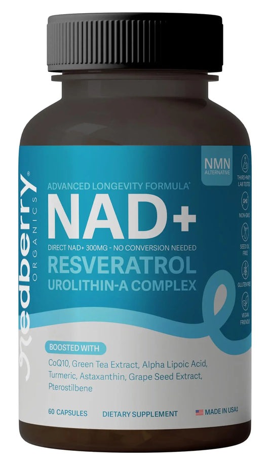 NAD Supplement with Direct NAD+ 300mg (NAD Plus) | Advanced Longevity Complex with Urolithin A & Resveratrol | NMN Alternative | 60 Capsules | Non-GMO, Gluten Free | Made in USA Redberry OrganicsBuy Supplements Australia