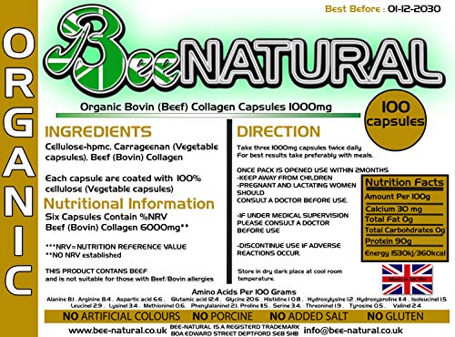 Beef Bovin 100 Hydrolyzed Collagen 1000mg Capsules Bee-naturalBuy Supplements Australia