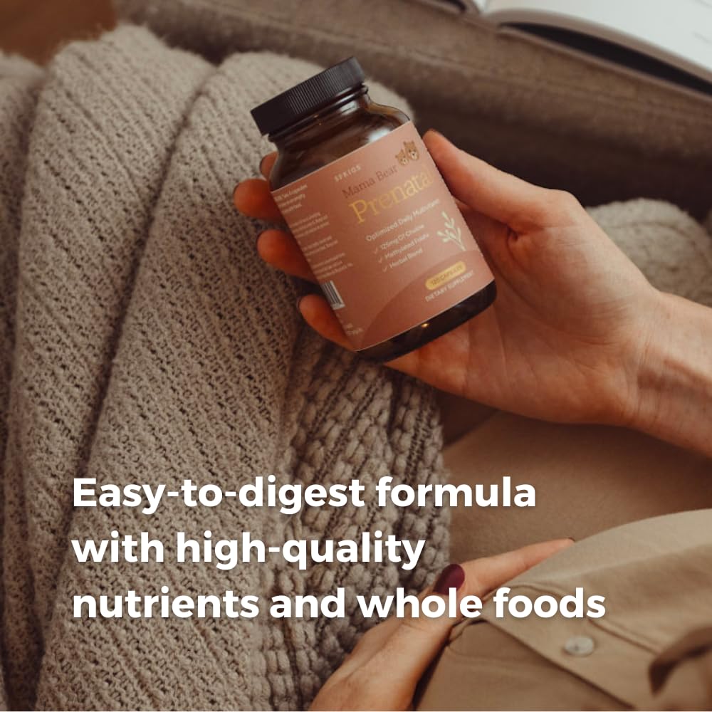 SPRIGS Mama Bear Prenatal Gold Multivitamin with Choline and Methylated Folate for Pregnancy Support Easy to Digest Prenatal Vitamins SPRIGSBuy Supplements Australia