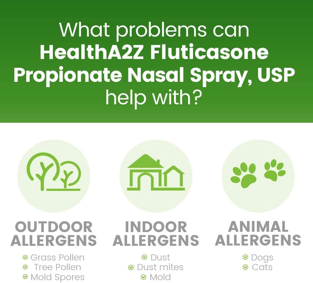 HealthA2Z® Allergy Relief, Fluticasone Propionate 50mcg, Nasal Spray, 24-Hour Allergy Relief, Dye Free, 240 Sprays (2 Pack, 120 Sprays Each) HealthA2Z buy supplements Au