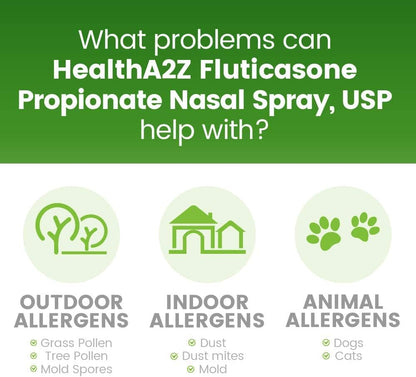 HealthA2Z® Allergy Relief, Fluticasone Propionate 50mcg, Nasal Spray, 24-Hour Allergy Relief, Dye Free, 240 Sprays (2 Pack, 120 Sprays Each) HealthA2Z buy supplements Au