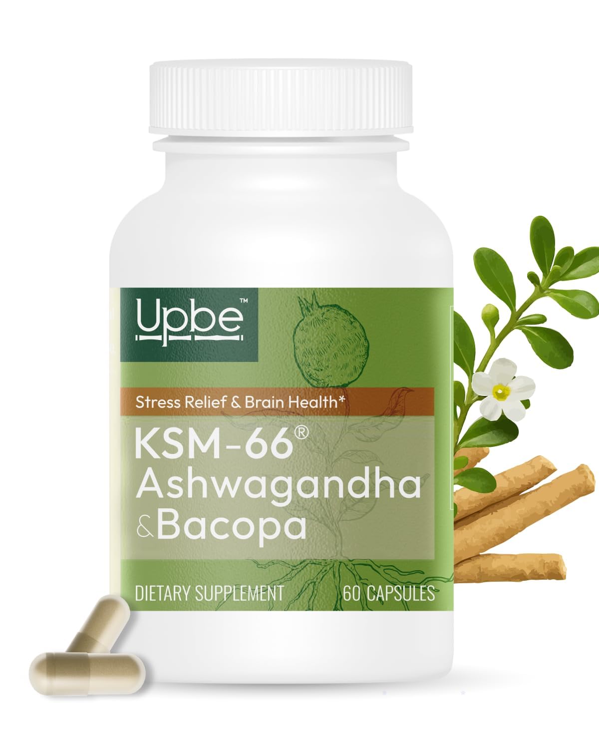 Upbe Ashwagandha Supplements for Women & Men - KSM-66® with Bacopa & Milk Thistle, 60 Vegan Capsules - Stress Relief, Mood, Cortisol Support, Extra Strength Ashwagandha Capsules UpbeBuy Supplements Australia