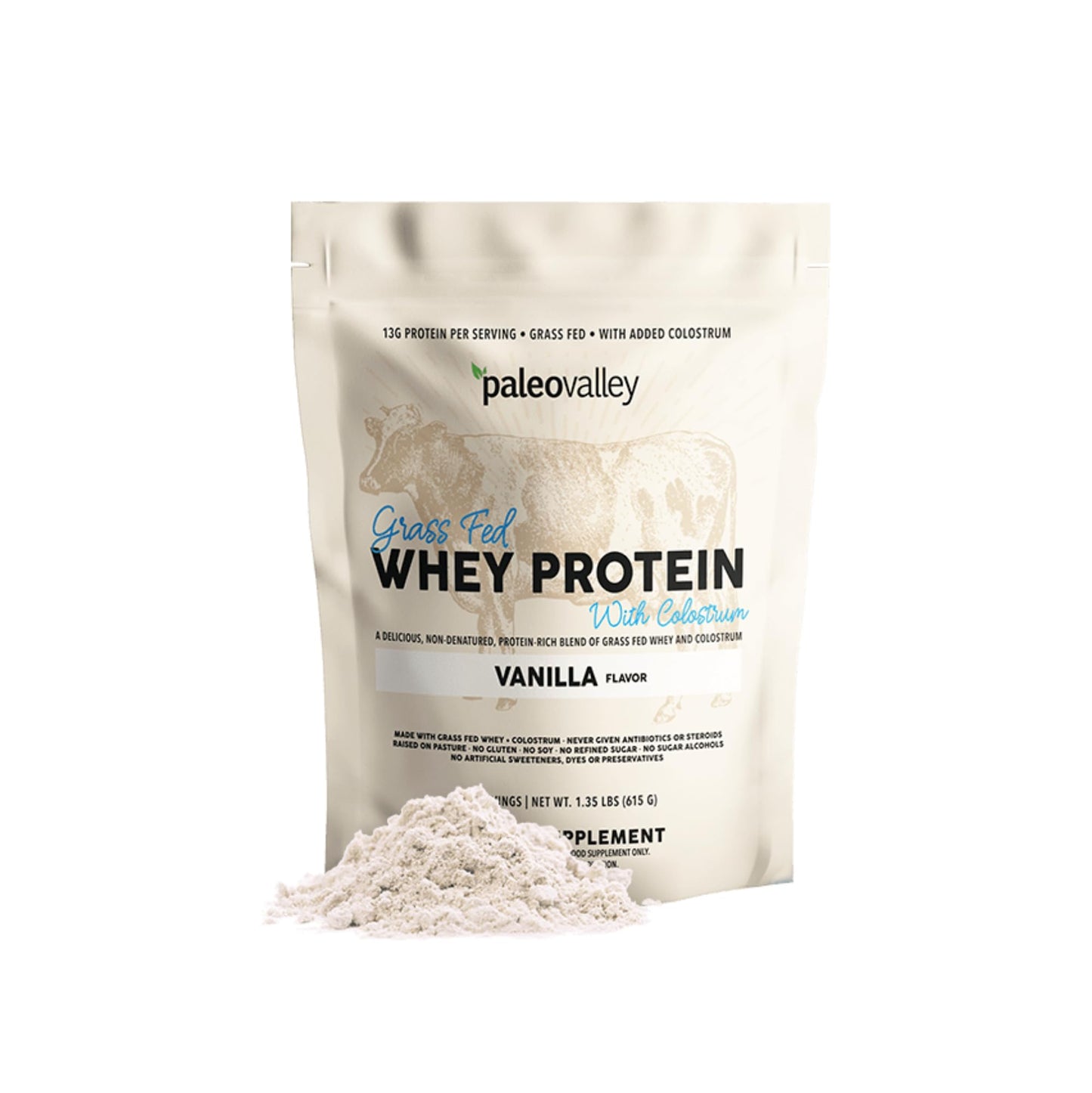 Paleovalley 100% Grassfed Whey Protein Powder with Colostrum, 30 Serving - Vanilla, 13g Protein, Muscle Building, Immune Support, Gut Health PaleovalleyBuy Supplements Australia