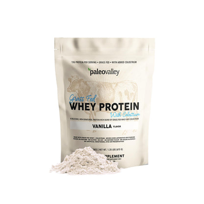 Paleovalley 100% Grassfed Whey Protein Powder with Colostrum, 30 Serving - Vanilla, 13g Protein, Muscle Building, Immune Support, Gut Health PaleovalleyBuy Supplements Australia