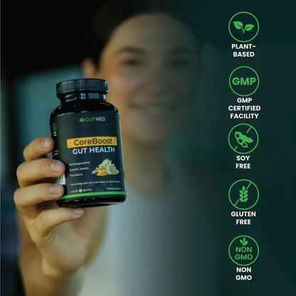 GUTVED Bloating & Gas Relief Probiotic for Women & Men | 9-in-1 Gut & Digestive Support with Probiotics, Prebiotic Inulin, Turmeric, Ginger & Fennel | Daily Plant-Based Capsules, 60 Count GUTVEDBuy Supplements Australia