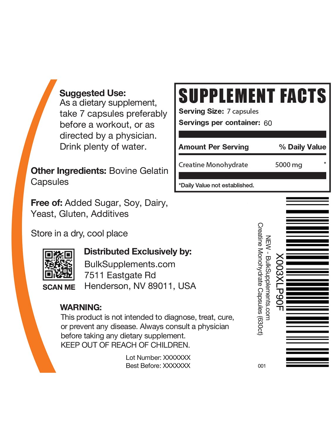 BulkSupplements.com Creatine Monohydrate Capsules - Micronized Creatine Pills - Gluten Free, 7 Capsules per Serving