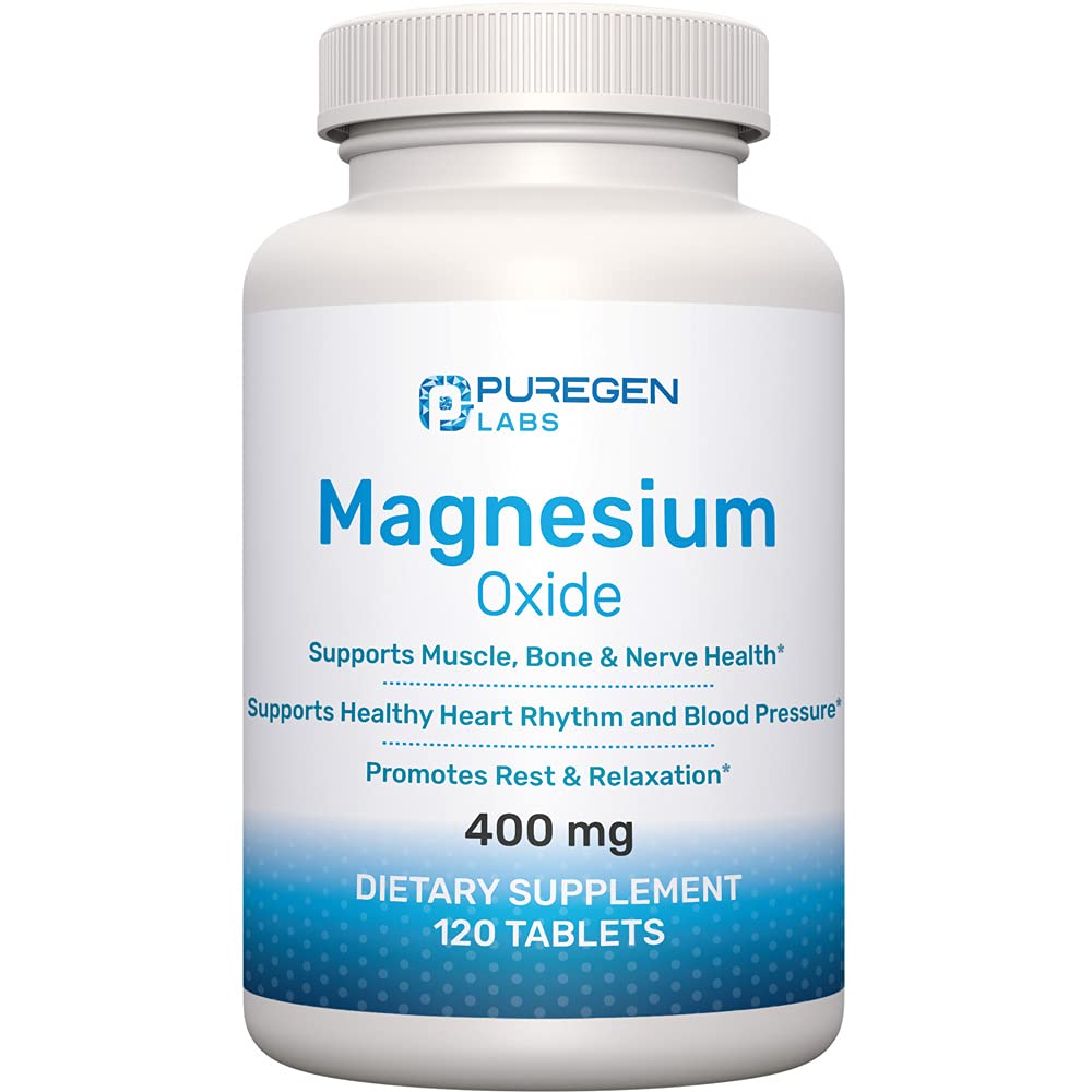 Magnesium 400mg [High Potency] Supplement – Magnesium Oxide for Immune Support, Muscle Recovery, Leg Cramps and Relaxation 120 Tablets P Puregen Labs canada supplements
