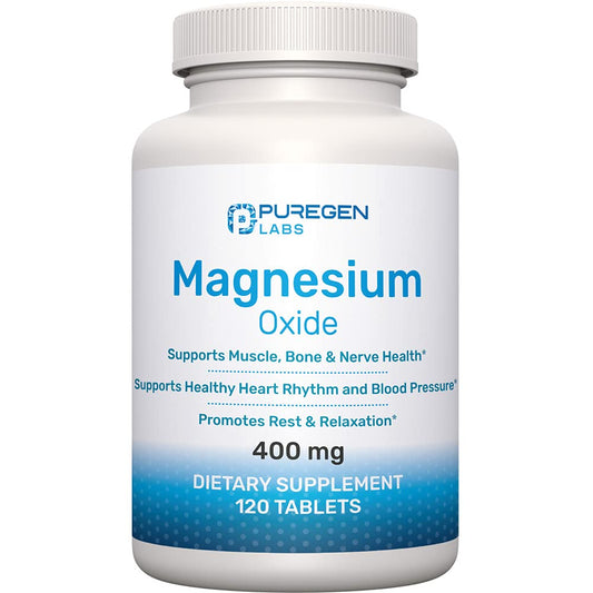 Magnesium 400mg [High Potency] Supplement – Magnesium Oxide for Immune Support, Muscle Recovery, Leg Cramps and Relaxation 120 Tablets P Puregen Labs canada supplements