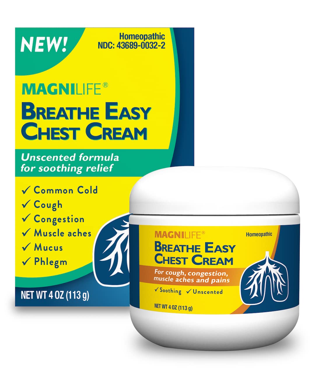 MagniLife Breath Easy Chest Cream, 4 oz, Cough & Muscle Pain Relief Cream for Adults, Chest Rub for Mucus Removal and Nasal Congestion Relief, Natural Topical, Unscented MagniLifeBuy Supplements Australia