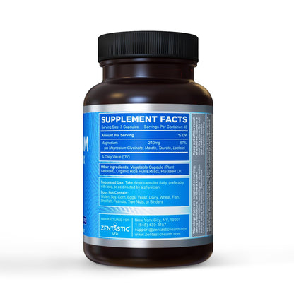 Zentastic Magnesium Complex 4-in-1 Supplement – Magnesium Glycinate, Malate, Taurate & Lactate – Chelated High Absorption for Nerves,